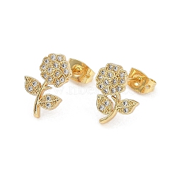 Brass Micro Pave Clear Cubic Zirconia Stud Earrings for Women, Real 18K Gold Plated, Flower, 12.5x9mm(EJEW-U030-03G-01)