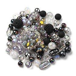 Acrylic Beads, Mixed Shapes, Black, 8~51x8~51x6~27.5mm, Hole: 1.8~3.8mm, about 163pcs/380.2g, 380.2g/bag(OACR-R261-12A)