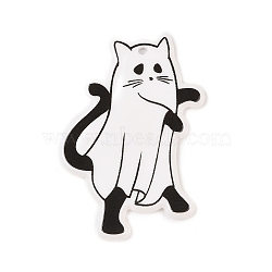 Halloween Theme Opaque Acrylic Pendants, Ghost, Cat, 44x31.5x1.8mm, Hole: 2.5mm(SACR-S034-03C)