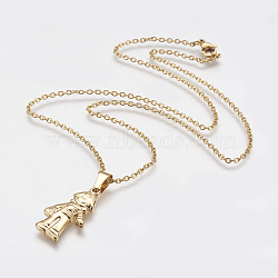 304 Stainless Steel Pendant Necklaces, with Lobster Claw Clasps, Boy, Golden, 17.91 inch(45.5cm), 2mm(STAS-I075-39G)