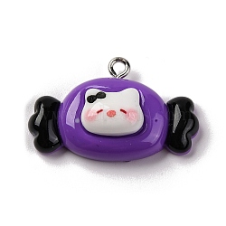 Halloween Theme Opaque Resin Pendants, with Platinum Plated Iron Loops, Cat Shape, 19x30x9.5mm, Hole: 2mm(RESI-D075-03C)