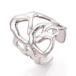 304 Stainless Steel Cuff Open Rings for Women, Coral, Stainless Steel Color, 26.5mm, Inner Diameter: 18mm(RJEW-N052-19P)