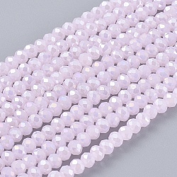 Electroplate Glass Beads Strands, Opaque Solid Color, AB Color Plated, Faceted, Rondelle, Thistle, 3x2mm, Hole: 0.8mm, about 165~169pcs/strand, 15~16 inch(38~40cm)(EGLA-A034-P2mm-B12)