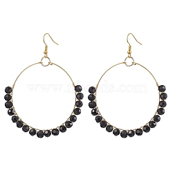 Glass Dangle Earrings, Basketball Wives Earrings for Women, Black, 83x64mm(EJEW-JE05817-01)