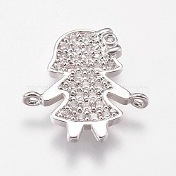 Brass Micro Pave Cubic Zirconia Links, Girl, Clear, Platinum, 15x15.5x2mm, Hole: 0.8mm(KK-I614-044P)
