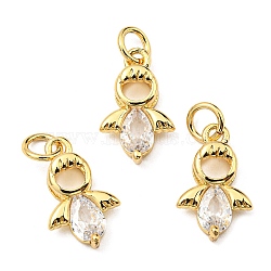 Brass with Cubic Zirconia Pendants, Long-Lasting Plated, Lead Free & Cadmium Free, Angel Charm, Real 18K Gold Plated, 14x9x3.5mm, Hole: 3mm(KK-K341-06G)