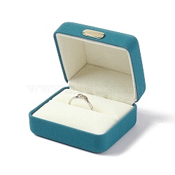 PU Leather Ring Gift Boxes, with Iron Crown, Cuboid, Dark Cyan, 5.45x6.25x3.7cm(LBOX-I002-01B)