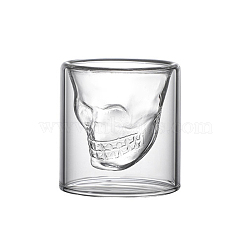 Halloween High Borosilicate Glass Skull Head Cup, Column Double Wall Mug, for Coffe, Tea, Wine Home Decorations Birthday Gift, Clear, 45x50mm, Capacity: 25ml(SKUL-PW0001-019A)