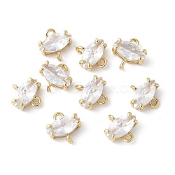 Brass Pave Cubic Zirconia Connector Charms, Rack Plating, Long-Lasting Plated, Cadmium Free & Lead Free, Real 18K Gold Plated, Horse Eye, 7.5x7.5x3.5mm, Hole: 1mm(KK-F892-53G-12)