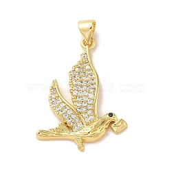 Rack Plating Brass Micro Pave Clear Cubic Zirconia Pendants, Long-Lasting Plated, Cadmium Free & Lead Free, Bird, Real 18K Gold Plated, 27.5x20x3mm, Hole: 4x3mm(KK-C047-20C-G)