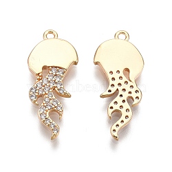 Ion Plating(IP) Brass Micro Pave Clear Cubic Zirconia Pnedants, Nickel Free, Jellyfish Charms, Real 18K Gold Plated, 22x9.5x1.5mm, Hole: 1.2mm(KK-C005-13G)