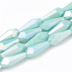 Electroplate Opaque Solid Color Glass Beads Strands, Faceted, Vase, Pale Turquoise, 14x6x6mm, Hole: 1.2mm, about 50pcs/strand, 27.1 inch(EGLA-T008-12B)