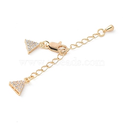 Brass Micro Pave Cubic Zirconia Chain Extender with Glass, Real Platinum Plated Necklace Layering Clasps, with Lobster Claw Clasps, Triangle, Real 18K Gold Plated, 60mm(KK-U052-05G)