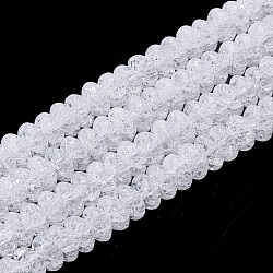Synthetic Crackle Quartz Beads Strands, Rondelle, White, 9~10x4.5~6mm, Hole: 1.2mm, about 47pcs/strand, 15.5 inch(X-G-S285-07)