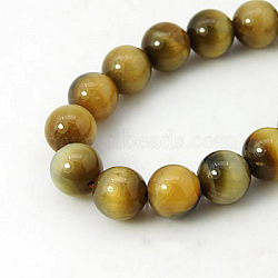 Natural Tiger Eye Beads Strands, Dyed, Round, Dark Goldenrod, 8mm, Hole: 1mm(G-G099-8mm-9)