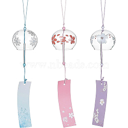 3Pcs 3 Styles Glass Wind Chime, with Polyester Cord & Paper, Mixed Color, 400mm, 1pc/styles(HJEW-BC0001-12)