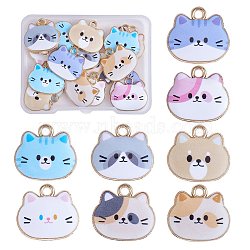 24Pcs 8 Styles Alloy Enamel Pendant Cute Print Cat Head Pendant DIY Necklace Bracelet Pendant Earring Accessories, Mixed Color, 19.8x18mm, Hole: 2.3mm(JX584A)