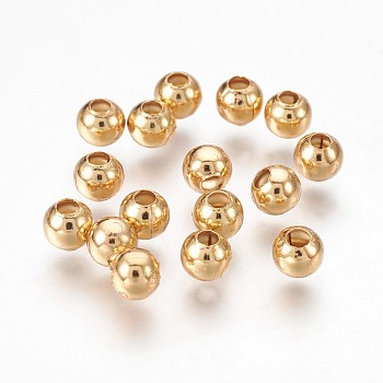 304 Stainless Steel Beads, Rondelle, Round, Real 24K Gold Plated, 4x3.5mm, Hole: 1.6mm