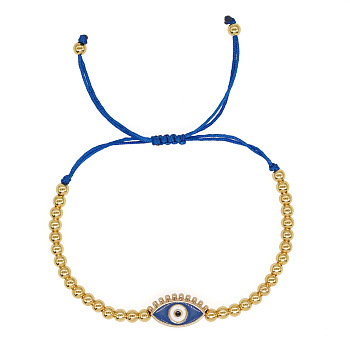 Alloy Round & Evil Eye Braided Bead Bracelets, Adjustable Cord Bracelets for Women