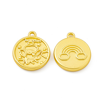 Rack Plating Alloy Pendants, Cadmium Free & Lead Free & Nickle Free, Flat Round with Angel Charms, Matte Gold Color, 18x15.5x3mm, Hole: 1.5mm