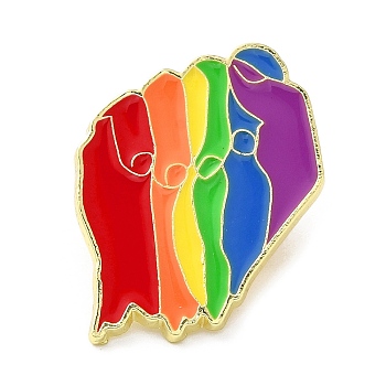 Pride Rainbow Enamel Pins, Golden Alloy Brooch, Fist, 25x19x1.5mm