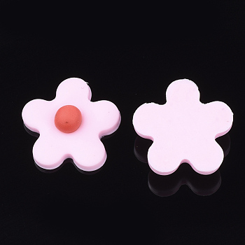Handmade Polymer Clay Cabochons, Flower, Pink, 24x24x8.5mm