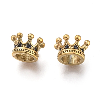 304 Stainless Steel European Beads, Large Hole Beads, with Cubic Zirconia Beads, Crown, Golden, 11x7mm, Hole: 6mm