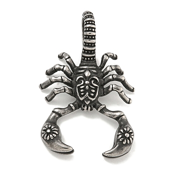 316 Surgical Stainless Steel Pendants, Scorpio Charm, Antique Silver, 47.6x31x14.5mm, Hole: 11.5x11mm