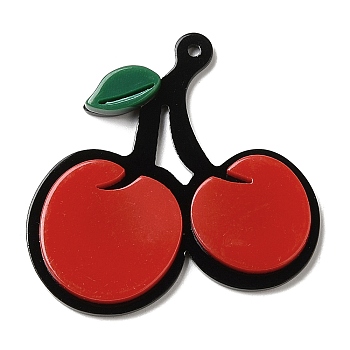 Opaque Acrylic Pendants, Cherry, 38x41x4.5mm, Hole: 1.5mm