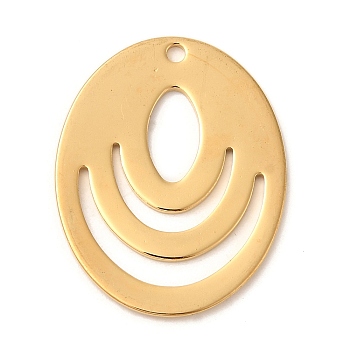 Ion Plating(IP) 304 Stainless Steel Pendants, Oval Charm, Golden, 28x22x1mm, Hole: 1.6mm