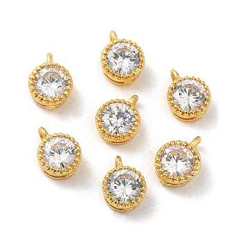 Brass with Clear Cubic Zirconia Charms, Lead Free & Cadmium Free, Flat Round, Golden, 6.5x5x3mm, Hole: 0.9mm