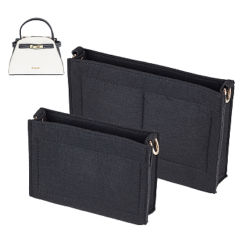 WADORN 2Pcs 2 Style Wool Felt Bag Organizer Inserts, with Alloy D-rings and Iron Findings, for Envolope Bag Accessories, Rectangle, Black, 17~23x12~15.5x4.6~4.8cm, Hole: 16x13.5mm, 1pc/style