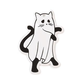 Halloween Theme Opaque Acrylic Pendants, Ghost, Cat, 44x31.5x1.8mm, Hole: 2.5mm