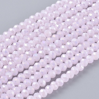 Electroplate Glass Beads Strands, Opaque Solid Color, AB Color Plated, Faceted, Rondelle, Thistle, 3x2mm, Hole: 0.8mm, about 145~150pcs/strand, 34~35cm