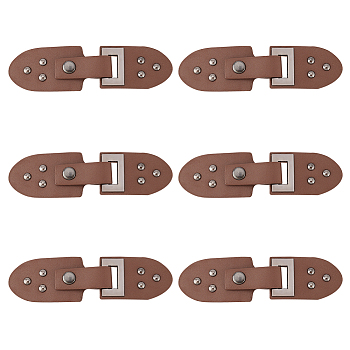 6 Sets PU Imitation Leather Sew on Toggle Buckles, Tab Closures, Cloak Clasp Fasteners, with Zinc Alloy & Iron Finding, Coconut Brown, 12.9x3.5x0.7cm
