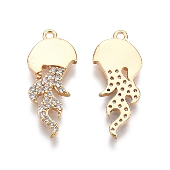 Ion Plating(IP) Brass Micro Pave Clear Cubic Zirconia Pnedants, Nickel Free, Jellyfish Charms, Real 18K Gold Plated, 22x9.5x1.5mm, Hole: 1.2mm