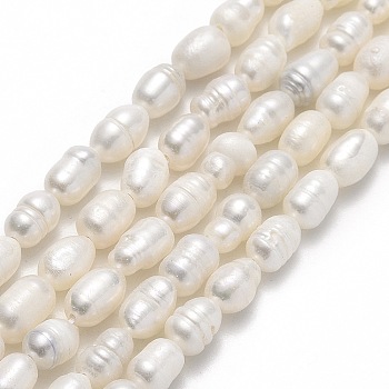 Natural Cultured Freshwater Pearl Beads Strands, Rice, Linen, 5~7x4~5mm, Hole: 0.6mm, about 49~51pcs/strand, 13.58 inch(34.5cm)