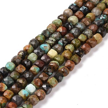 Natural Turquoise Beads Strands, Faceted, Cube, 4.5x4.5x4.5mm, Hole: 0.8mm, about 94pcs/strand, 15.24''(38.7cm)