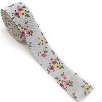 Cotton Linen Printed Ribbons, Garment Accessories, Flat, Flower, 1-5/8 inch(40mm)