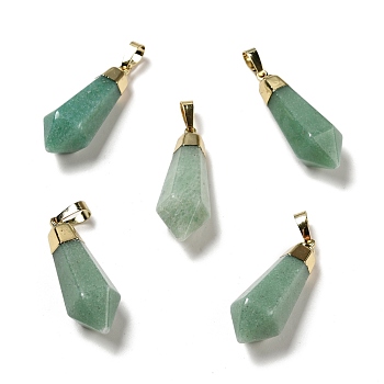 Natural Green Aventurine Pointed Pendants, with Golden Tone Brass Findings, Bullet, 35~36.5x13~13.5x12mm, Hole: 5x7mm