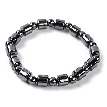 Round & Column Synthetic Non-magnetic Hematite Beaded Stretch Bracelets for Women, Inner Diameter: 2-1/8 inch(5.5cm)