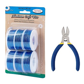DIY Jewelry Kits, with Aluminum Wire and Iron Side Cutting Pliers, Blue, 1mm, about 23m/roll, 6rolls/set