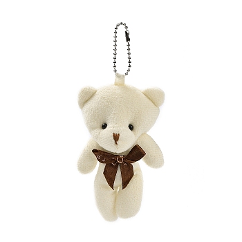 PP Cotton Mini Animal Plush Toys Bear Pendant Decoration, with Ball Chain, Floral White, 150mm