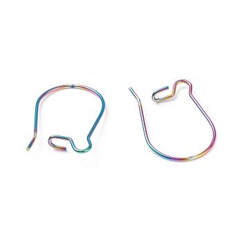 Ion Plating(IP) 304 Stainless Steel Hoop Earrings Findings Kidney Ear Wires, Rainbow Color, 20x11mm