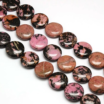 Natural Flat Round Rhodonite Beads Strands, 20x7~9mm, Hole: 1mm, about 20pcs/strand, 15.74 inch