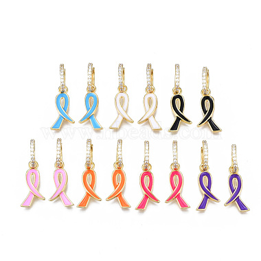 Mixed Color Awareness Ribbon Brass Earrings