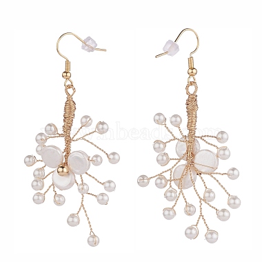 Boucles d'oreilles créoles en perles de coquillage en laiton(EJEW-JE04815-02)-2