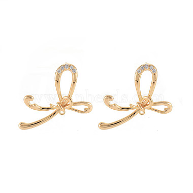Real 18K Gold Plated Clear Bowknot Brass+Cubic Zirconia Stud Earring Findings
