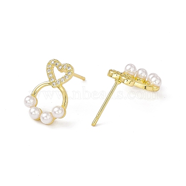 Zircone cubique transparente évider le coeur avec des boucles d'oreilles à imprimé griffe d'ours avec des perles en plastique perlées(EJEW-I277-18G)-2