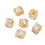 Brass Pave Clear Cubic Zirconia Beads, Cube, Rack Plating, Long-Lasting Plated, Lead Free & Cadmium Free, Golden, 9x9x6.5mm, Hole: 3mm(CU-CBA6A75-07G)